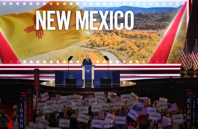 Greg Cunningham, Republican candidate for the US House of Representatives in New Mexico, speaks during the second day of the Republican National Committee midterm convention at the American Airlines Center in Dallas, Texas on September 10, 2026. US Republicans are betting that putting President Donald Trump at the center of their campaign can rescue a party facing grim election forecasts, despite the president's negative approval ratings. A day earlier, on the first day of the midterm convention, he promised $5,000 to every American adult if Republicans retain control of Congress in November. (Photo by Patrick T. Fallon / AFP)