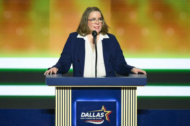 MAHA advocate Amanda Hughes speaks during the second day of the Republican National Committee midterm convention at the American Airlines Center in Dallas, Texas on September 10, 2026. US Republicans are betting that putting President Donald Trump at the center of their campaign can rescue a party facing grim election forecasts, despite the president's negative approval ratings. A day earlier, on the first day of the midterm convention, he promised $5,000 to every American adult if Republicans retain control of Congress in November. (Photo by Patrick T. Fallon / AFP)