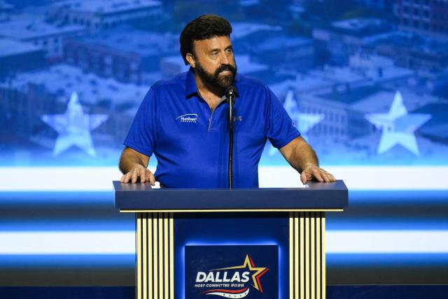 Mark LaMoncha, small business owner, speaks during the second day of the Republican National Committee midterm convention at the American Airlines Center in Dallas, Texas on September 10, 2026. US Republicans are betting that putting President Donald Trump at the center of their campaign can rescue a party facing grim election forecasts, despite the president's negative approval ratings. A day earlier, on the first day of the midterm convention, he promised $5,000 to every American adult if Republicans retain control of Congress in November. (Photo by Patrick T. Fallon / AFP)