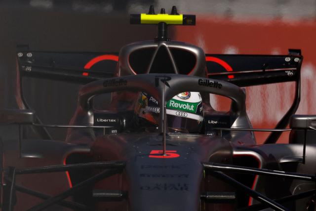 Team Audi's Gabriel Bortoleto drives during the third practice session at the Madring circuit on September 12, 2026 in Madrid ahead of the Spanish Formula One Grand Prix. (Photo by Oscar DEL POZO / AFP)