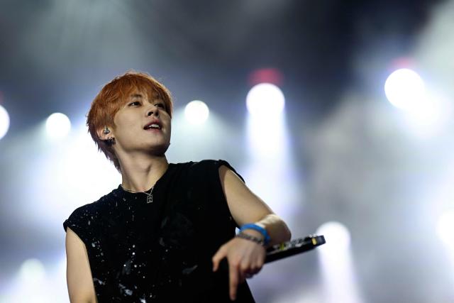 South Korean K-pop group Stray Kids member Lee Know performs during the last week of the Rock in Rio music festival at the Rio 2016 Olympic Park in Rio de Janeiro, Brazil, on September 12, 2026. (Photo by MAURO PIMENTEL / AFP)