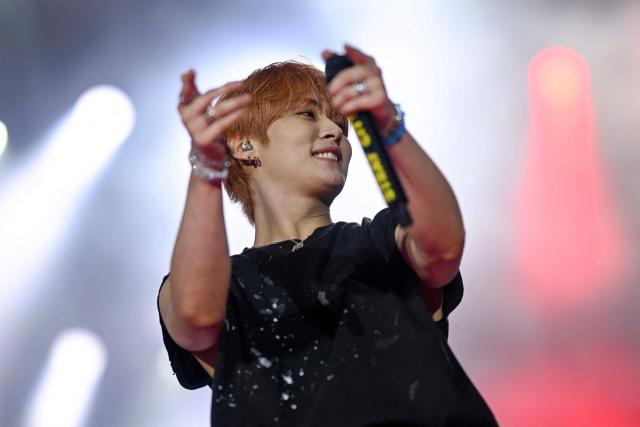 South Korean K-pop group Stray Kids member Lee Know performs during the last week of the Rock in Rio music festival at the Rio 2016 Olympic Park in Rio de Janeiro, Brazil, on September 12, 2026. (Photo by MAURO PIMENTEL / AFP)