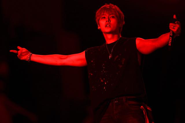 South Korean K-pop group Stray Kids member Lee Know performs during the last week of the Rock in Rio music festival at the Rio 2016 Olympic Park in Rio de Janeiro, Brazil, on September 12, 2026. (Photo by MAURO PIMENTEL / AFP)