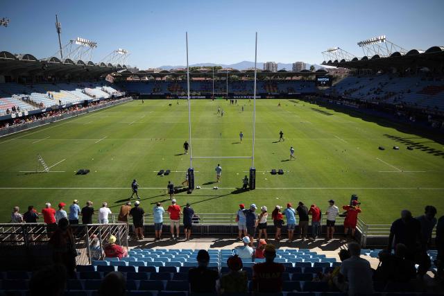 This photograph shows a general view prior to the Top 14 rugby union match between USA Perpignan and Castres Oympique at Stade Aime-Giral in Perpignan on September 12, 2026. (Photo by Valentine CHAPUIS / AFP)