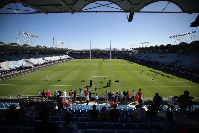 This photograph shows a general view prior to the Top 14 rugby union match between USA Perpignan and Castres Oympique at Stade Aime-Giral in Perpignan on September 12, 2026. (Photo by Valentine CHAPUIS / AFP)