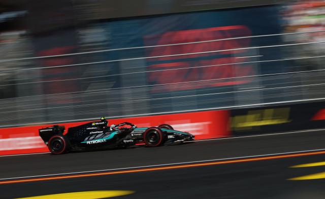 Mercedes' Italian driver Kimi Antonelli competes in the qualifying session at the Madring circuit on September 12, 2026 in Madrid, ahead of the Spanish Formula One Grand Prix. (Photo by Pierre-Philippe MARCOU / AFP)