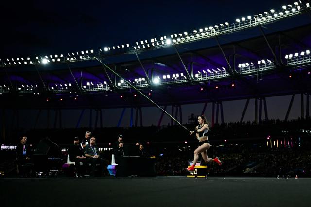 New Zealand's Eliza McCartney competes in the women's pole vault final during the World Athletics Ultimate Championship at the Gyula Zsivotzky National Athletics Centre, in Budapest on September 12, 2026. (Photo by Ben STANSALL / AFP)