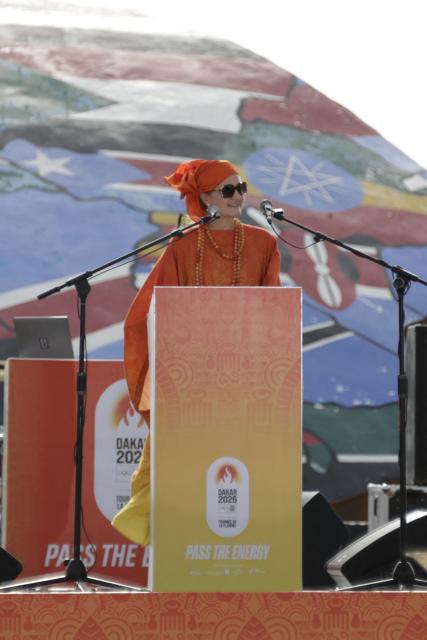 President of the International Olympic Commiittee, Zimbabwean Kirsty Coventry speaks during the lighting of the flame for the Youth Olympic Games in Dakar on September 12, 2026. The Olympic flame was unveiled in Dakar on Saturday—ahead of the Youth Olympic Games (YOG) starting on October 31, which mark the first Olympic event held on the African continent—during a brief ceremony in front of the presidential palace that was broadcast on national television.
The Youth Olympic flame was lit in Athens on September 10, 2026 before traveling to Senegal, where the 2026 Summer Youth Olympic Games will take place from October 31 to November 13, 2026, bringing together 2700 athletes competing in 25 sports. (Photo by Patrick MEINHARDT / AFP)
