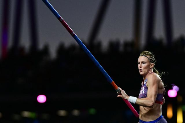 US' athlete Sandi Morris competes in the women's pole vault final during the World Athletics Ultimate Championship at the Gyula Zsivotzky National Athletics Centre, in Budapest on September 12, 2026. (Photo by Ben STANSALL / AFP)