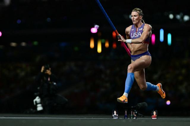 US' athlete Sandi Morris competes in the women's pole vault final during the World Athletics Ultimate Championship at the Gyula Zsivotzky National Athletics Centre, in Budapest on September 12, 2026. (Photo by Ben STANSALL / AFP)