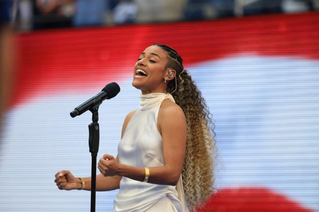 US singer Ariana DeBose sings the national anthem before the women's singles final tennis match between Belarus's Aryna Sabalenka and Kazakhstan's Elena Rybakina on day fourteen of the US Open tennis tournament at the USTA Billie Jean King National Tennis Center in New York City on September 12, 2026. (Photo by TIMOTHY A. CLARY / AFP)