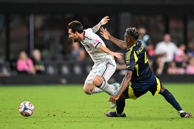 Inter Miami's Argentine forward #10 Lionel Messi is fouled by Nashville's Colombian defender #04 Jeisson Palacios during a Major League Soccer (MLS) regular season football match between Inter Miami CF and Nashville FC at Nu Stadium in Miami, Florida, on September 12, 2026. (Photo by CHANDAN KHANNA / AFP)