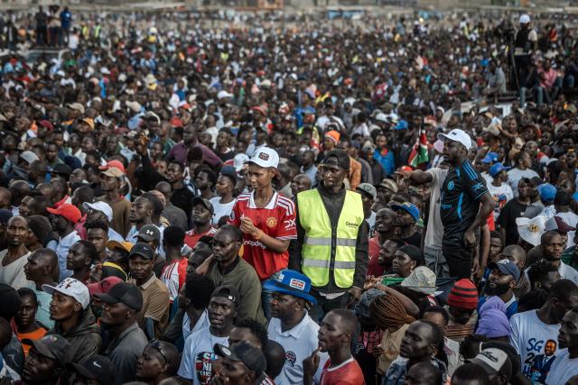 Supporters of the Kenyan opposition Linda Mwananchi (Protect Citizens) coalition attend an opposition rally in Nairobi on September 13, 2026.A heavy police presence was deployed in Nairobi for a rally by a rising opposition star on Sunday, following a wave of political violence in recent weeks. Edwin Sifuna has emerged as the loudest threat to President William Ruto ahead of the latter's bid for re-election in August 2027. Sifuna, 44, has built momentum by tapping into widespread anger over corruption and political violence, though others argue he is too young and inexperienced for the top office. (Photo by Luis TATO / AFP)
