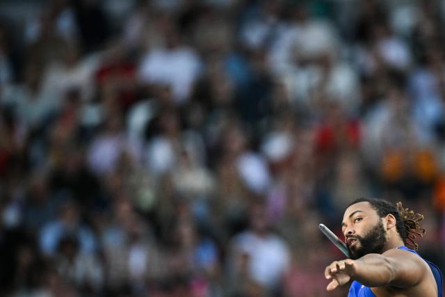 US' Curtis Thompson competes in men's javelin throw final during the World Athletics Ultimate Championship at the Gyula Zsivotzky National Athletics Centre, in Budapest on September 13, 2026. (Photo by Ben STANSALL / AFP)