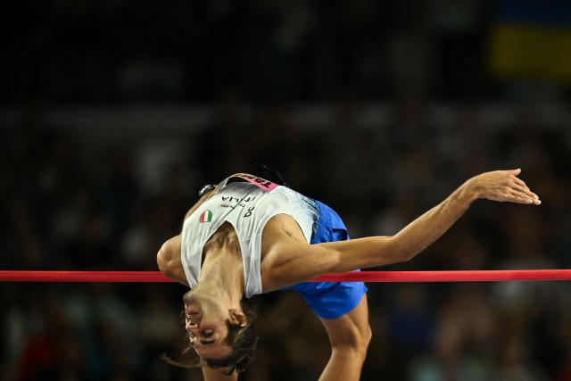 Italy's Gianmarco Tamberi competes in men's high jump final during the World Athletics Ultimate Championship at the Gyula Zsivotzky National Athletics Centre, in Budapest on September 13, 2026. (Photo by Ben STANSALL / AFP)