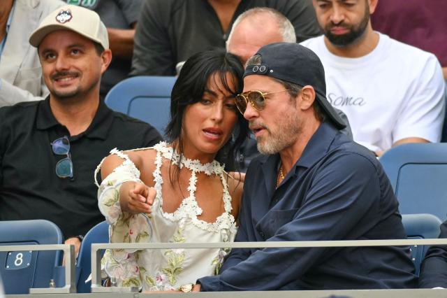 US actor Brad Pitt and Ines de Ramon attend the men's singles final tennis match between USA's Ben Shelton and Germany's Alexander Zverev on day fifteen of the US Open tennis tournament at the USTA Billie Jean King National Tennis Center in New York City on September 13, 2026. (Photo by ANGELA WEISS / AFP)