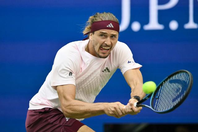 Germany's Alexander Zverev hits a return to USA's Ben Shelton during the men's singles final tennis match on day fifteen of the US Open tennis tournament at the USTA Billie Jean King National Tennis Center in New York on September 13, 2026. (Photo by ANGELA WEISS / AFP)