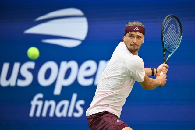 Germany's Alexander Zverev hits a return to USA's Ben Shelton during the men's singles final tennis match on day fifteen of the US Open tennis tournament at the USTA Billie Jean King National Tennis Center in New York on September 13, 2026. (Photo by ANGELA WEISS / AFP)