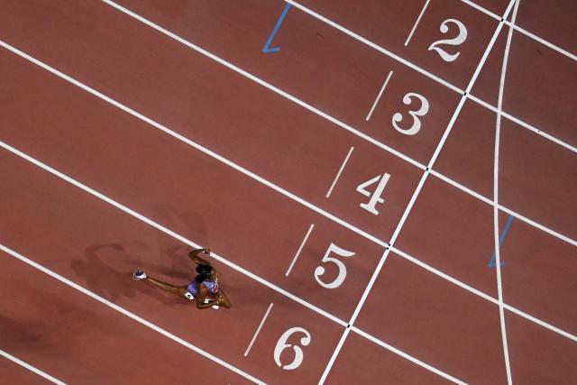US' Melissa Jefferson-Wooden competes to win the women's 200m final during the World Athletics Ultimate Championship at the Gyula Zsivotzky National Athletics Centre, in Budapest on September 13, 2026. (Photo by Jewel SAMAD / AFP)