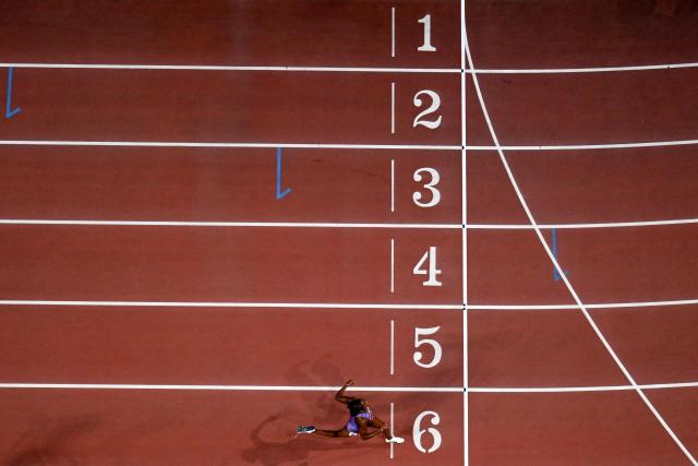 US' Melissa Jefferson-Wooden competes to win the women's 200m final during the World Athletics Ultimate Championship at the Gyula Zsivotzky National Athletics Centre, in Budapest on September 13, 2026. (Photo by Jewel SAMAD / AFP)