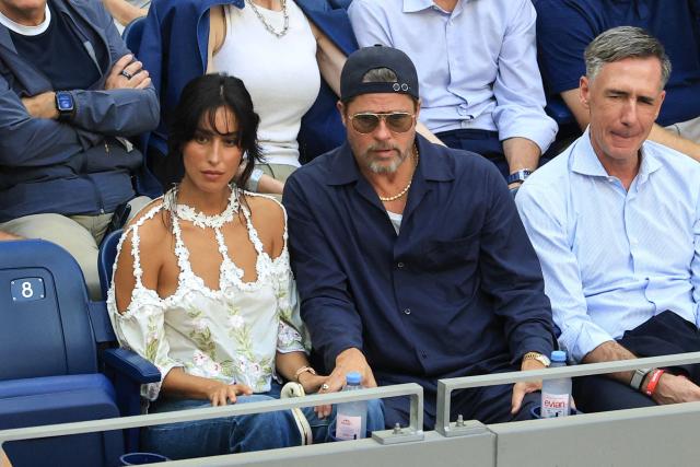 US actor Brad Pitt and Ines de Ramon attend the men's singles final tennis match between USA's Ben Shelton and Germany's Alexander Zverev on day fifteen of the US Open tennis tournament at the USTA Billie Jean King National Tennis Center in New York on September 13, 2026. (Photo by TIMOTHY A. CLARY / AFP)