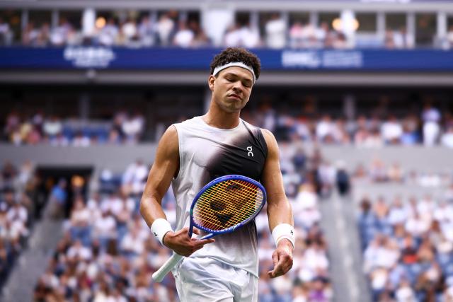 USA's Ben Shelton looks on during his men's singles final tennis match against Germany's Alexander Zverev on day fifteen of the US Open tennis tournament at the USTA Billie Jean King National Tennis Center in New York City on September 13, 2026. (Photo by CHARLY TRIBALLEAU / AFP)