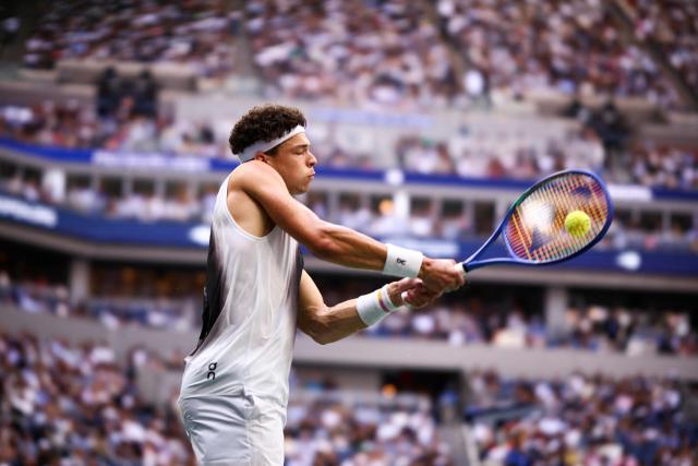 USA's Ben Shelton plays a return to Germany's Alexander Zverev during the men's singles final tennis match on day fifteen of the US Open tennis tournament at the USTA Billie Jean King National Tennis Center in New York City on September 13, 2026. (Photo by CHARLY TRIBALLEAU / AFP)