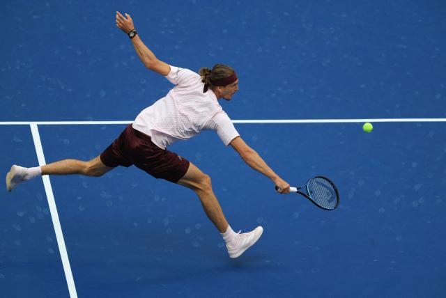 Germany's Alexander Zverev hits a return to USA's Ben Shelton during the men's singles final tennis match on day fifteen of the US Open tennis tournament at the USTA Billie Jean King National Tennis Center in New York on September 13, 2026. (Photo by TIMOTHY A. CLARY / AFP)