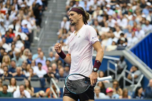 Germany's Alexander Zverev reacts as he plays USA's Ben Shelton during the men's singles final tennis match on day fifteen of the US Open tennis tournament at the USTA Billie Jean King National Tennis Center in New York on September 13, 2026. (Photo by ANGELA WEISS / AFP)