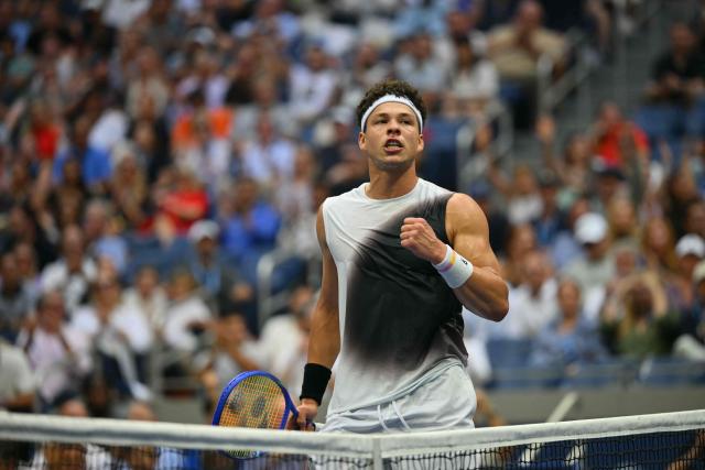 USA's Ben Shelton reacts during the men's singles final tennis match against Germany's Alexander Zverev on day fifteen of the US Open tennis tournament at the USTA Billie Jean King National Tennis Center in New York City on September 13, 2026. (Photo by ANGELA WEISS / AFP)