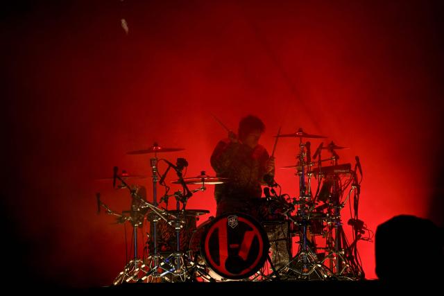 Drummer Josh Dun from the band Twenty One Pilots performs during the last night of Rock in Rio music festival at the Rio 2016 Olympic Park in Rio de Janeiro, Brazil on September 13, 2026. (Photo by MAURO PIMENTEL / AFP)