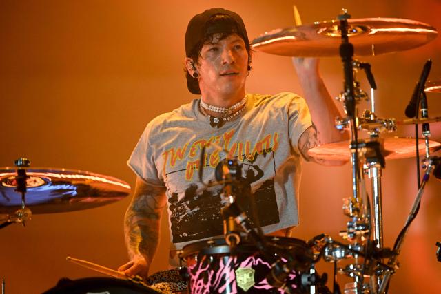 Drummer Josh Dun from the band Twenty One Pilots performs during the last night of Rock in Rio music festival at the Rio 2016 Olympic Park in Rio de Janeiro, Brazil on September 14, 2026. (Photo by MAURO PIMENTEL / AFP)