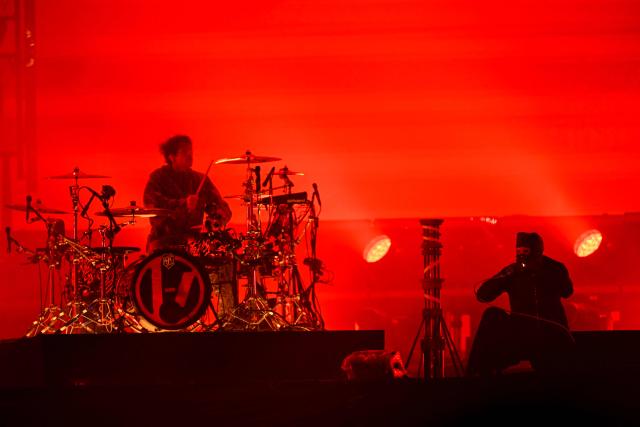 Singer Tyler Joseph and drummer Josh Dun from the band Twenty One Pilots perform during the last night of Rock in Rio music festival at the Rio 2016 Olympic Park in Rio de Janeiro, Brazil on September 14, 2026. (Photo by MAURO PIMENTEL / AFP)
