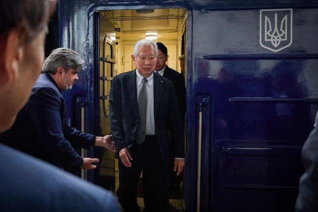 Speaker of the House of Representatives of Japan Eisuke Mori arrives at Kyiv railway station amid Russian invasion of Ukraine on his first visit to Ukraine as speaker, during which he is due to meet senior Ukrainian officials to reaffirm Japan's solidarity with Ukraine, on September 14, 2026. (Photo by AFP)