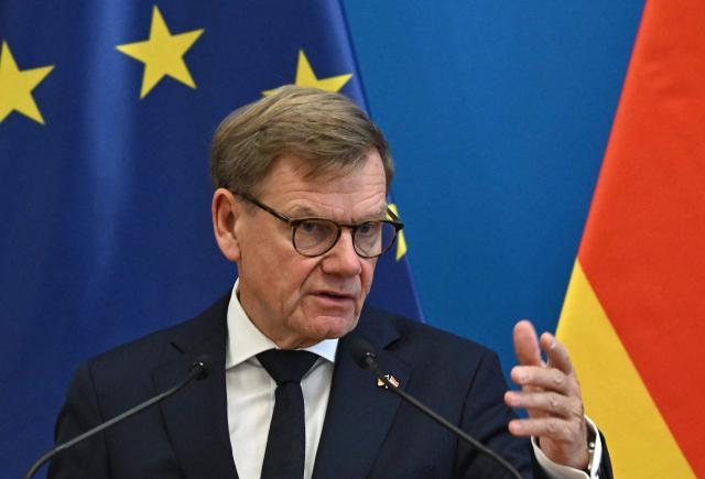 German Foreign Minister Johann Wadephul and his Hungarian counterpart (not in picture) give a press conference on September 14, 2026 in Budapest. It is Wadephul’s first trip to the EU country and the first visit by a German foreign minister to Budapest since 2019. (Photo by Attila KISBENEDEK / AFP)
