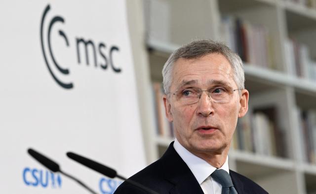 (FILES) Then NATO Secretary General Jens Stoltenberg adresses a press conference at the 60th Munich Security Conference (MSC) in Munich, southern Germany, on February 16, 2024. Former NATO chief Jens Stoltenberg said on September 14, 2026 he has given up the presidency of the Munich Security Conference (MSC) in order to focus on his duties as Norway's finance minister. The 67-year-old, who served as head of the transatlantic alliance for a decade, was appointed in 2024 to lead the annual event, one of the biggest annual gatherings on security and defence issues. But he postponed taking up the post after being called into government by the Labour prime minister, his friend Jonas Gahr Store, in early 2025. (Photo by THOMAS KIENZLE / AFP)