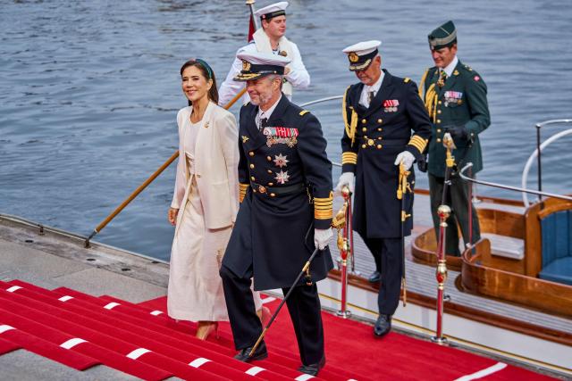 Denmark’s King Frederik X and Queen Mary officially disembark from the Royal Yacht Dannebrog at Nordre Toldbod in Copenhagen on September 14, 2026. (Photo by Thomas Traasdahl / Ritzau Scanpix / AFP) / Denmark OUT