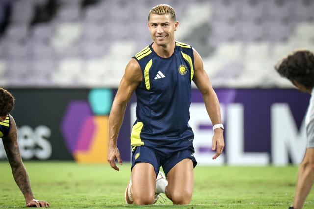 Al-Nassr FC's Cristiano Ronaldo attends a training session on the eve of the AFC Champions League Elite (ACL) match between Al-Ain FC and Saudi's Al-Nassr FC, at the Azza Bin Zayed stadium in al-Ain on September 14, 2026. (Photo by FADEL SENNA / AFP)