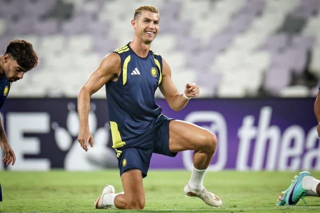 Al-Nassr's Portuguese forward #07 Cristiano Ronaldo attends a training session on the eve of the AFC Champions League Elite (ACL) match between Al-Ain FC and Saudi's Al-Nassr FC, at the Azza Bin Zayed stadium in al-Ain on September 14, 2026. (Photo by FADEL SENNA / AFP)