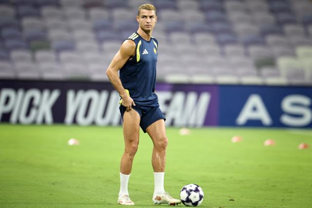 Al-Nassr's Portuguese forward #07 Cristiano Ronaldo attends a training session on the eve of the AFC Champions League Elite (ACL) match between Al-Ain FC and Saudi's Al-Nassr FC, at the Azza Bin Zayed stadium in al-Ain on September 14, 2026. (Photo by FADEL SENNA / AFP)