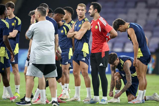 Al-Nassr's Portuguese forward #07 Cristiano Ronaldo attends a training session on the eve of the AFC Champions League Elite (ACL) match between Al-Ain FC and Saudi's Al-Nassr FC, at the Azza Bin Zayed stadium in al-Ain on September 14, 2026. (Photo by FADEL SENNA / AFP)