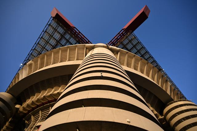 Evening sunlight shines upon the San Siro Stadium ahead of the Italian Serie A football match between Inter Milan and Udinese in Milan, Italy on September 14, 2026 (Photo by Piero CRUCIATTI / AFP)
