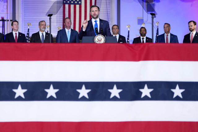 US Vice President JD Vance speaks during an event about fraud enforcement at the FBI field office in Kansas City, Missouri, on September 14, 2026. (Photo by Mark Schiefelbein / POOL / AFP)