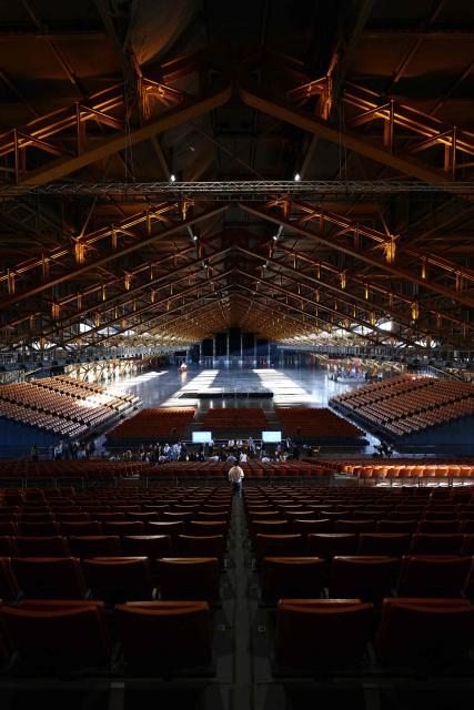 This photograph shows a view of the Tony Garnier Hall on the sidelines of a visit by members of the International Olympic Committee (IOC) Coordination Commission in Lyon on September 14, 2026. (Photo by Alex MARTIN / AFP)