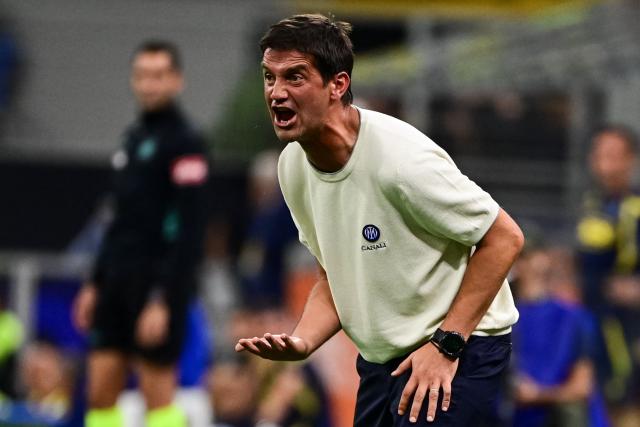 Inter Milan's Romanian coach Cristian Chivu  reacts during the Italian Serie A football match between Inter Milan and Udinese at the San Siro Stadium in Milan, Italy on September 14, 2026. (Photo by Piero CRUCIATTI / AFP)