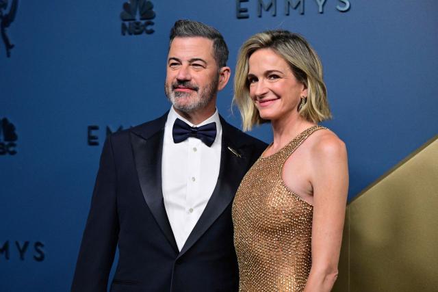 US television host Jimmy Kimmel and US producer Molly Mcnearney arrive for the 78th Primetime Emmy Awards at the Peacock Theatre at LA Live in Los Angeles on September 14, 2026. (Photo by Frederic J. Brown / AFP)