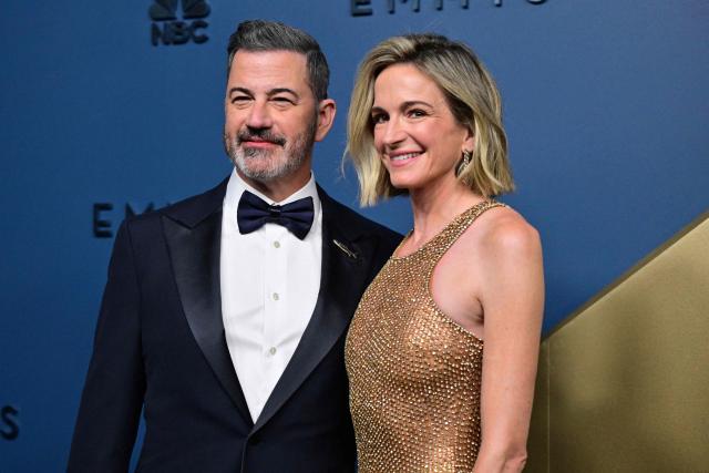 US television host Jimmy Kimmel and US producer Molly Mcnearney arrive for the 78th Primetime Emmy Awards at the Peacock Theatre at LA Live in Los Angeles on September 14, 2026. (Photo by Frederic J. Brown / AFP)