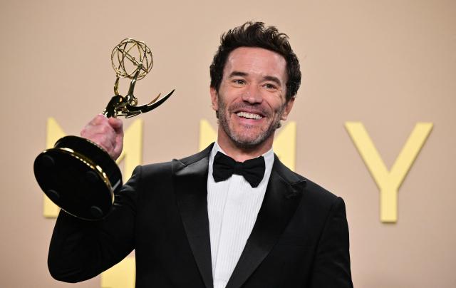 US actor Tom Pelphrey winner of Outstanding Supporting Actor in a Drama Series for "Task" poses in the press room during the 78th Primetime Emmy Awards at the Peacock Theatre at LA Live in Los Angeles on September 14, 2026. (Photo by Frederic J. Brown / AFP)