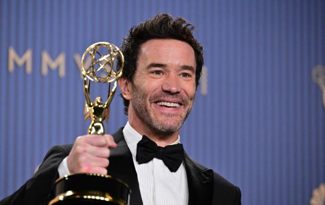 US actor Tom Pelphrey winner of Outstanding Supporting Actor in a Drama Series for "Task" poses in the press room during the 78th Primetime Emmy Awards at the Peacock Theatre at LA Live in Los Angeles on September 14, 2026. (Photo by Frederic J. Brown / AFP)