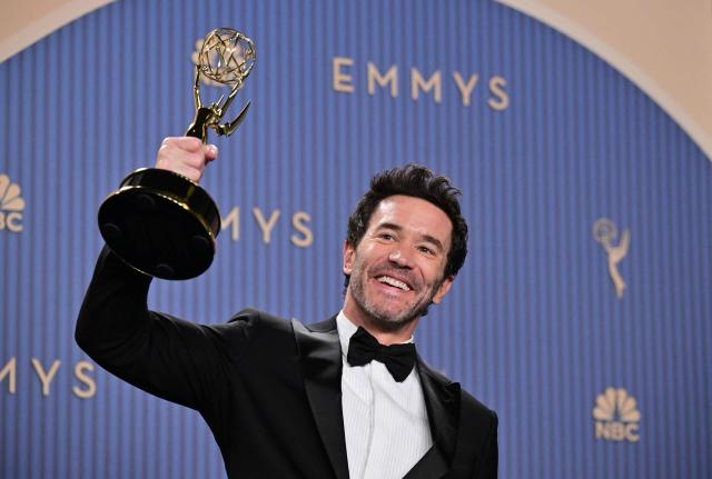 US actor Tom Pelphrey winner of Outstanding Supporting Actor in a Drama Series for "Task" poses in the press room during the 78th Primetime Emmy Awards at the Peacock Theatre at LA Live in Los Angeles on September 14, 2026. (Photo by Frederic J. Brown / AFP)